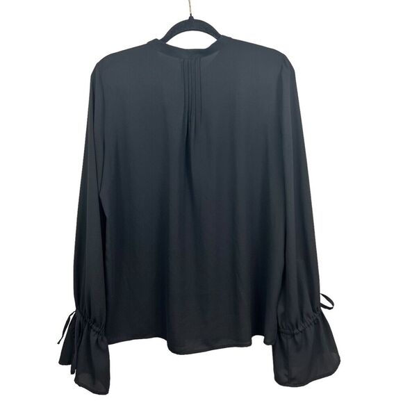 J. Crew Womens Blouse Pleated Button Semi‎ Sheer Ruffled Long Sleeve Black Sz TM - Picture 5 of 6